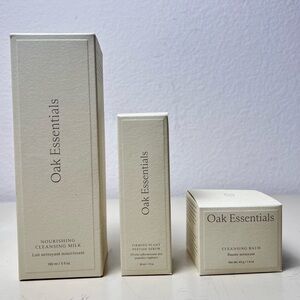 Oak Essentials Skincare Set Firming Plant Peptide Serum + Cleansing Balm + Milk